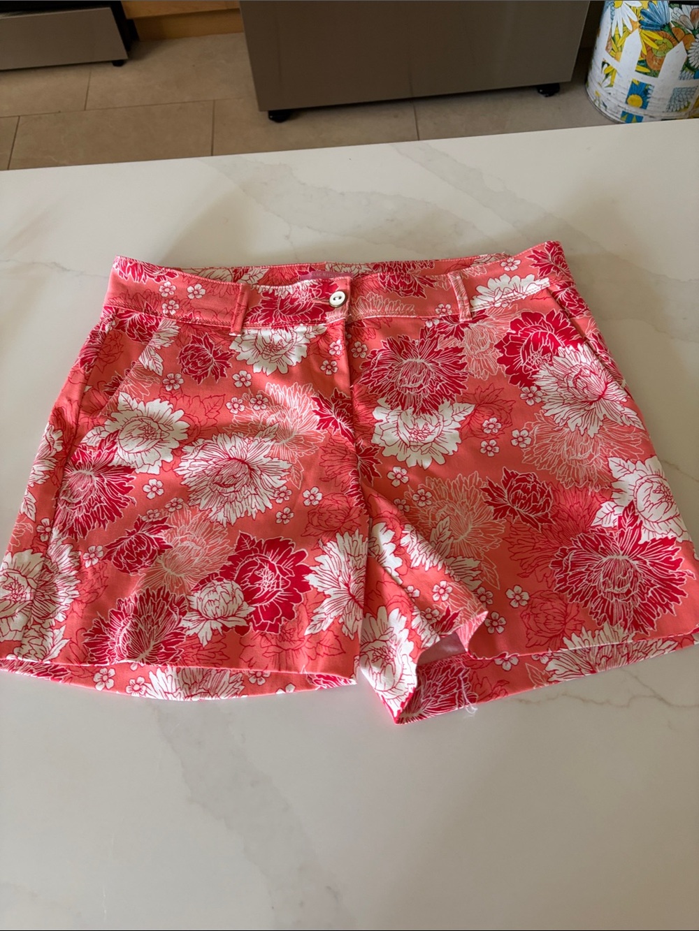 Isaac Mizrahi Coral and White Floral Bermuda Shorts